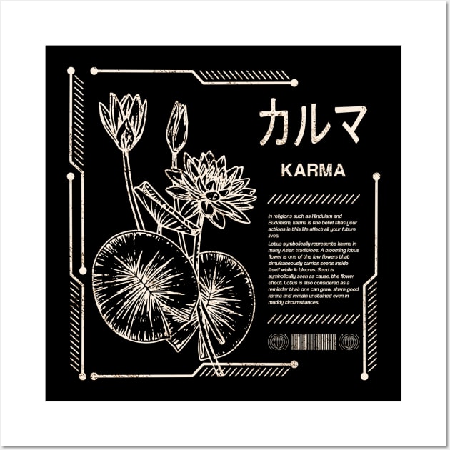 Vintage Karma Kanji Characters Lotus Zen Japanese Saying 645 Wall Art by dvongart